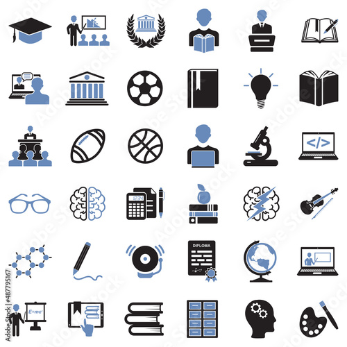 University Icons. Two Tone Flat Design. Vector Illustration.