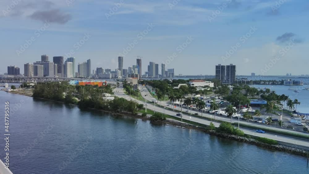 Miami Skyline with Causeway road in front Aerial view video background in 4K | Miami cityscape skyline video background in 4K Miami Skyline with Causeway road in front Aerial view video background in 4K | Miami cityscape skyline video background in 4K