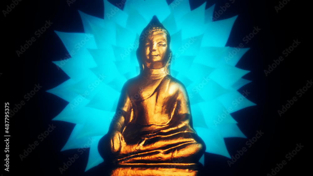 3D render Buddha statue on dark background