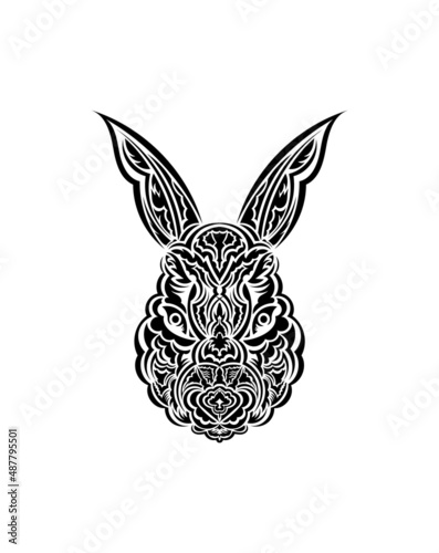 Head of a hare in tattoo style. Isolated symbol of 2023. Handmade.
