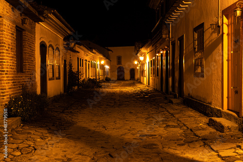 historic center at night in the city of Paraty in Rio de Janeiro