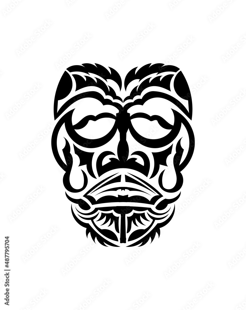 Tribal mask. Traditional totem symbol. Black tattoo in the style of the ancient tribes. Black and white color, flat style. Vector.