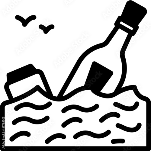 message in a bottle solid line icon