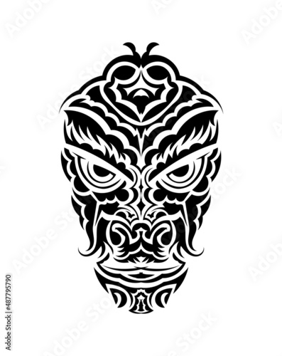 Tribal mask. Traditional totem symbol. Black tattoo in the style of the ancient tribes. Black and white color, flat style. Vector.