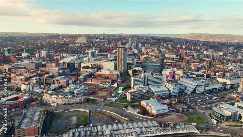Sheffield City Centre Drone Shot showing the surrounding area. Sheffield City Centre Drone Shot showing the surrounding area.