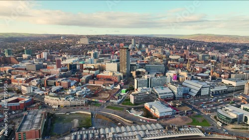 Sheffield City Centre Drone Shot showing the surrounding area. photo