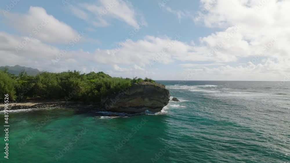 Slow orbiting shot of Cliff face at Shipwreck Beach, Hawaii. Island and mountains reveal in the background. Sunny beautiful day. Slow orbiting shot of Cliff face at Shipwreck Beach, Hawaii. Island and mountains reveal in the background. Sunny beautiful day.
