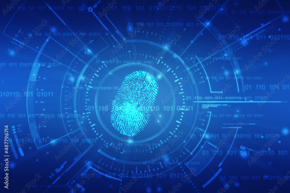Abstract security system concept with fingerprint on technology background, Fingerprint Scanning Identification System. Biometric Authorization and Business Security Concept Abstract security system concept with fingerprint on technology background, Fingerprint Scanning Identification System. Biometric Authorization and Business Security Concept