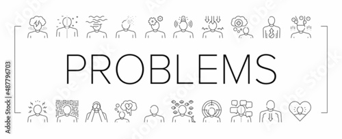 Psychological Problems Collection Icons Set Vector .