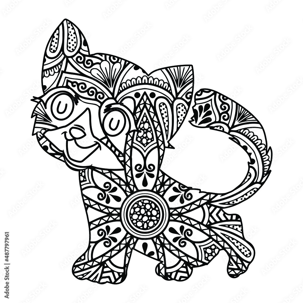 Cat Coloring Page, Cat Line Arts, Mandala Cat Coloring Page, Cat Design