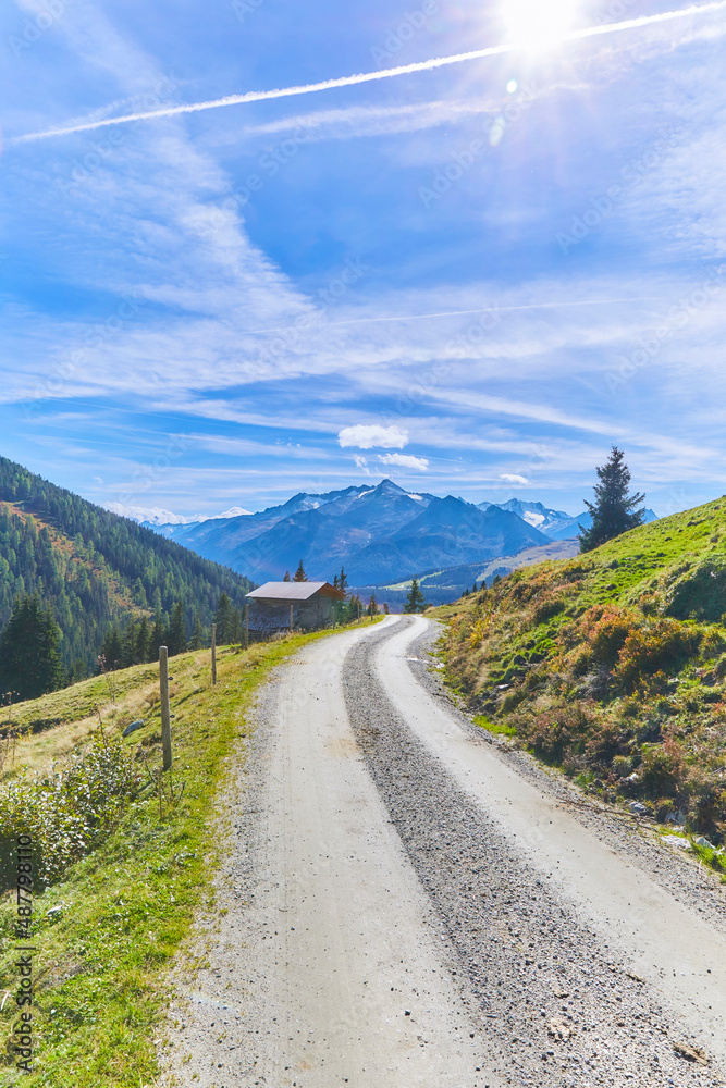 Beautiful mountain panorama in Salzburger Land above Wald im Pinzgau, Austria.