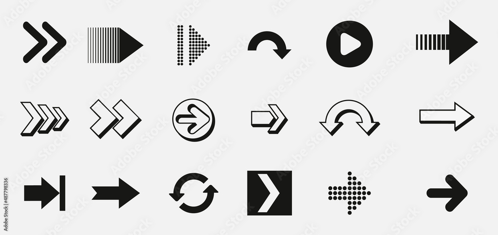Arrows set. Arrow icon collection. Set different arrows or web design. Arrow flat style isolated on white background - stock vector. Arrows set. Arrow icon collection. Set different arrows or web design. Arrow flat style isolated on white background - stock vector.