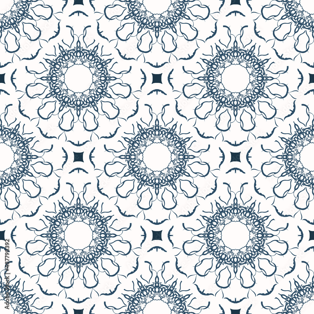 Endless background with retro patterns. Background with white and blue color. Good for prints. Vector.