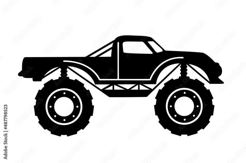 Monster Truck drawing. Kids Truck icon silhouette. Vector illustration isolated.