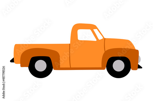 Pickup Truck drawing. Kids Farm Truck icon. Vector illustration isolated.