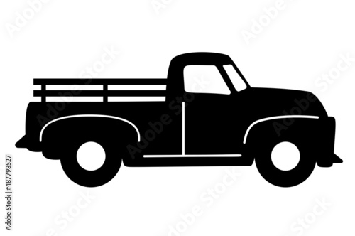 Pickup Truck silhouette drawing. Kids Farm Truck icon. Vector illustration isolated. © Ava Ava