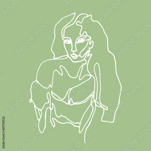 linear illustration of a woman on a green background