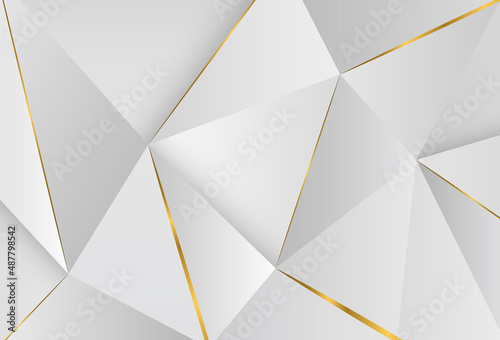 Modern abstract light silver background vector. Elegant concept design with Geometric triangles with golden lines. Suitable as wallpaper background, cover, card, template, poster, banner