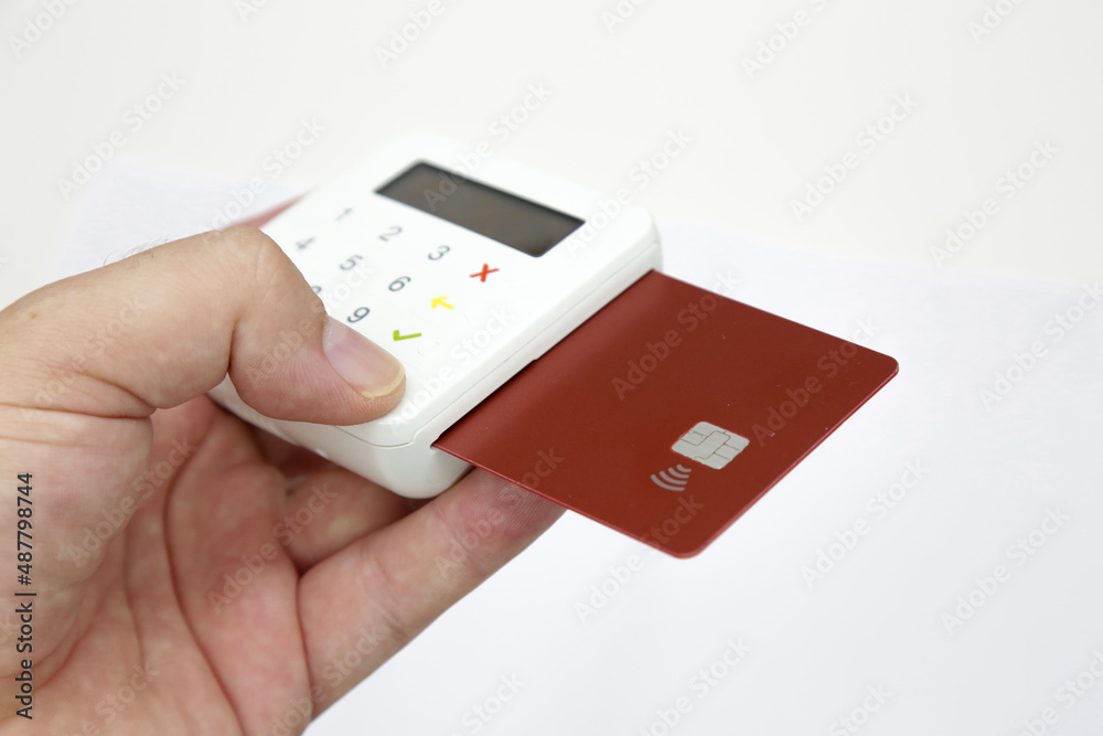 Credit and debit card machine for purchases. Credit and debit card machine for purchases.