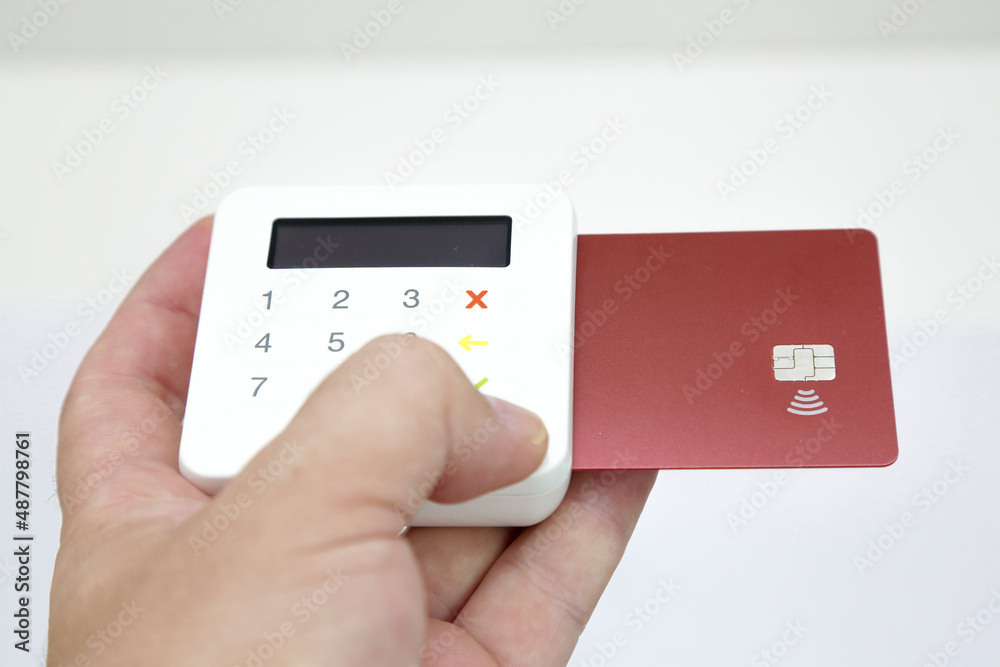 Credit and debit card machine for purchases. Credit and debit card machine for purchases.