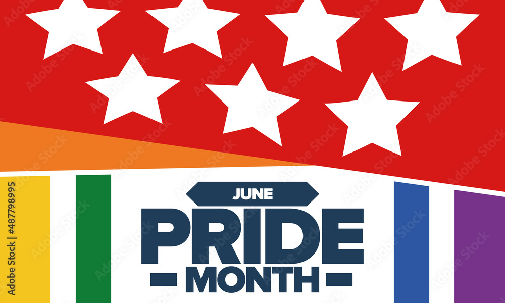 Pride Month in June. LGBT flag. Lesbian Gay Bisexual Transgender. Celebrated annual. Rainbow colours, love concept. Human rights and tolerance. Poster, banner and background. Vector illustration Pride Month in June. LGBT flag. Lesbian Gay Bisexual Transgender. Celebrated annual. Rainbow colours, love concept. Human rights and tolerance. Poster, banner and background. Vector illustration