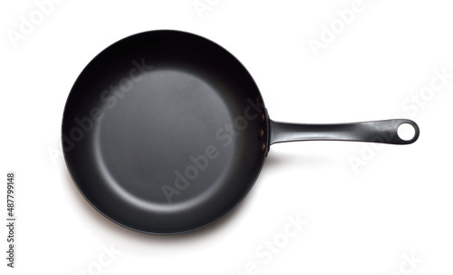 Carbon steels frying pan, frypan, or skillet. Isolated on white background