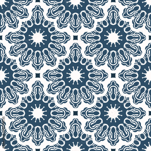Luxurious seamless pattern with monograms. Background with white and blue color. Good for wallpaper. Vector.