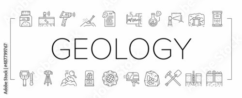 Geology Researching Collection Icons Set Vector . photo