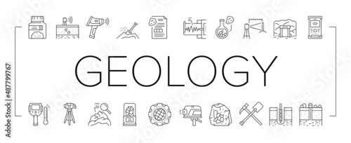 Geology Researching Collection Icons Set Vector .