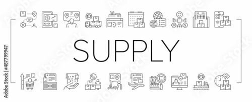 Supply Chain Management System Icons Set Vector .