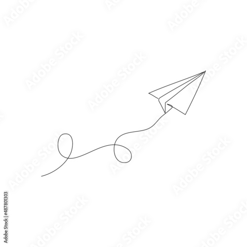 Paper plane craft - Mail sending concept. Continuous one line drawing. Minimalistic vector illustration.