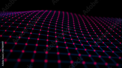 Digital technology wave. Dark cyberspace with motion dots and lines. Futuristic digital background. Big data analytics. 3d rendering.