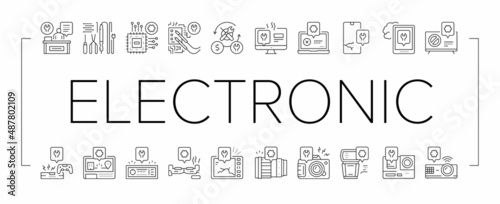 Electronic Repair Collection Icons Set Vector .