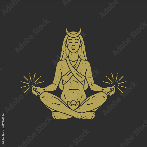 Antique esoteric woman meditation lotus position yoga balance magical spirit grunge texture