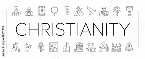 Christianity Religion Church Icons Set Vector .