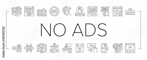 No Ads Advertise Free Collection Icons Set Vector .