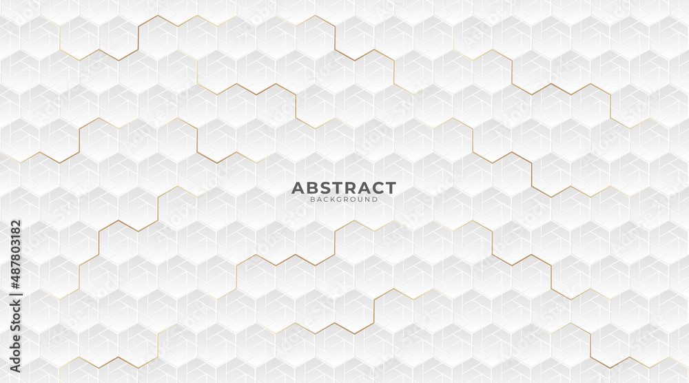 Abstract white and gold hexagonal background. Luxury modern white ...