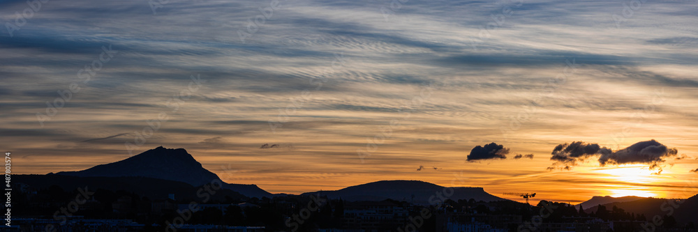 the Sainte Victoire mountain in the light of a winter morning