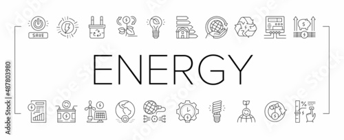 Energy Saving Tool Collection Icons Set Vector .