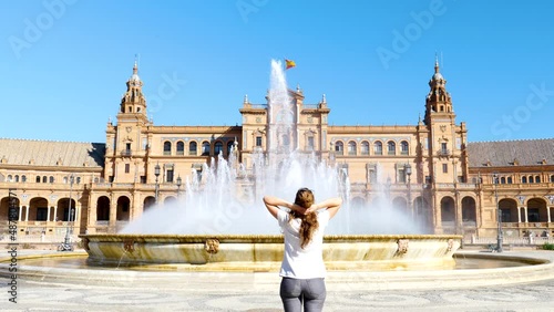 woman tourist enjoying Spain square- Seville