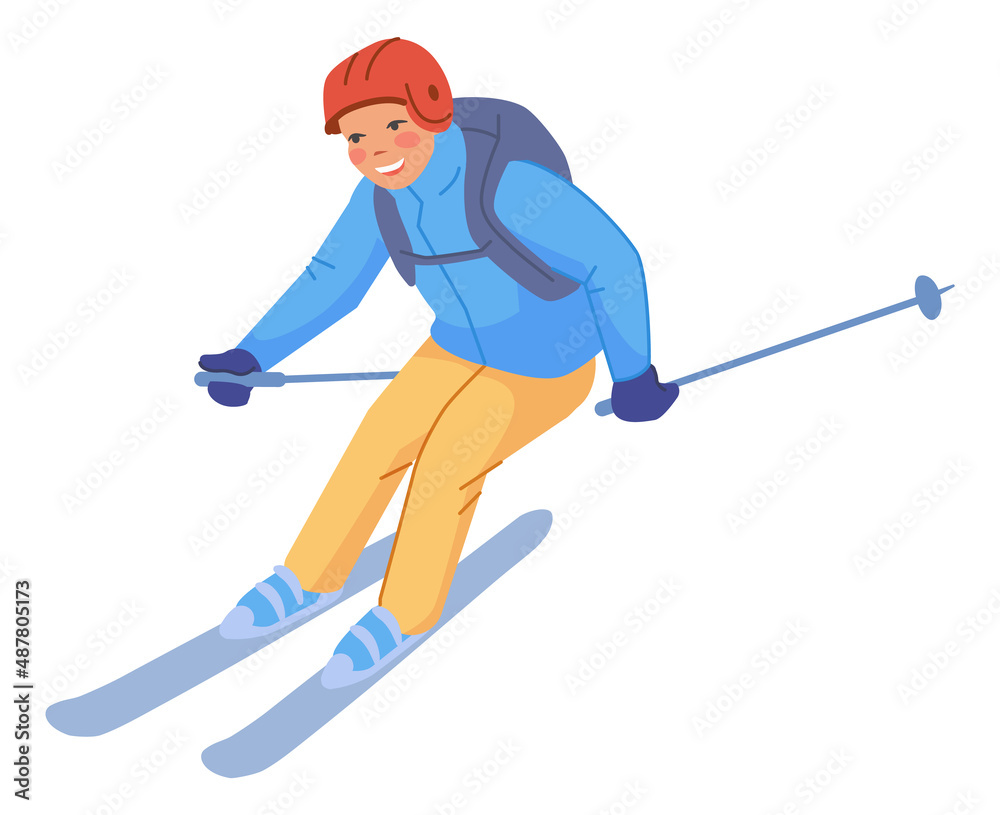 Obraz premium Fun little boy riding on skis. Healthy child activity