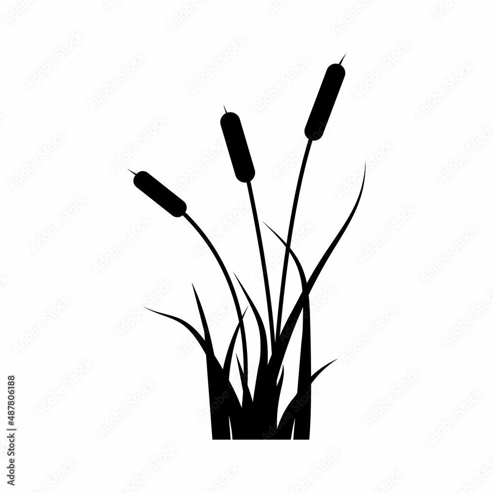 Reeds and grass black silhouette. Simple flat vector illustration ...