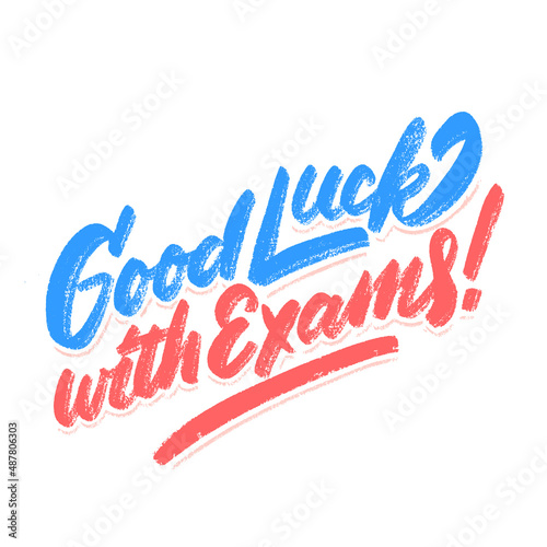 Good luck with Exams. Vector lettering handwritten banner.