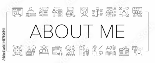 About Me Presentation Collection Icons Set Vector .