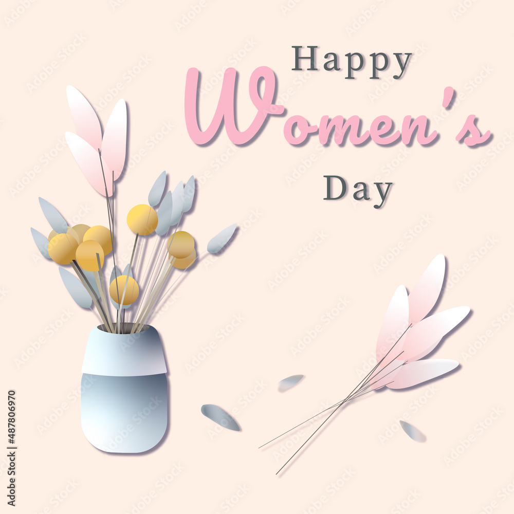 bouquet of tulips in vase. Women's day vector greeting card with flowersElegant card for International Women's Day.Banner, flyer for March 8 with gradient flowers and text bouquet of tulips in vase. Women's day vector greeting card with flowersElegant card for International Women's Day.Banner, flyer for March 8 with gradient flowers and text