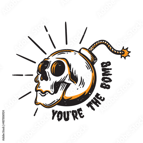 vintage style skull bomb illustration