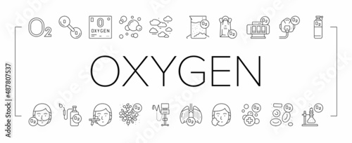 Oxygen O2 Chemical Collection Icons Set Vector .