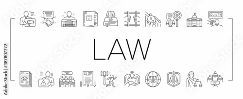 Bilde på lerret Law Notary Advising Collection Icons Set Vector .