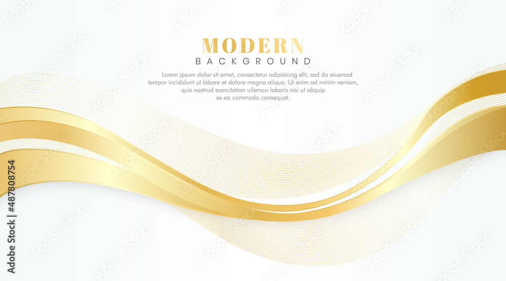 Modern abstract golden shiny wave line white background. Shiny golden moving sparkle design element. Template vector beautiful gold for cover, brochure, book, banner, advertising, poster, flyer