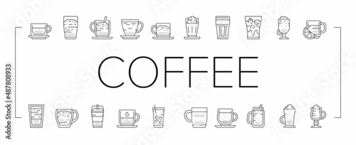 Coffee Types Energy Morning Drink Icons Set Vector .